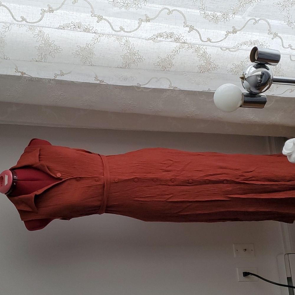 VTG Pariscope Rust Orange Crinkle Maxi Dress
